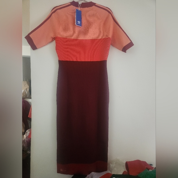 Adidas X KSENIASCHNAIDER Tricolor Knit Dress Coral Fusion/Bright Red/Shadow NWT - Picture 6 of 16